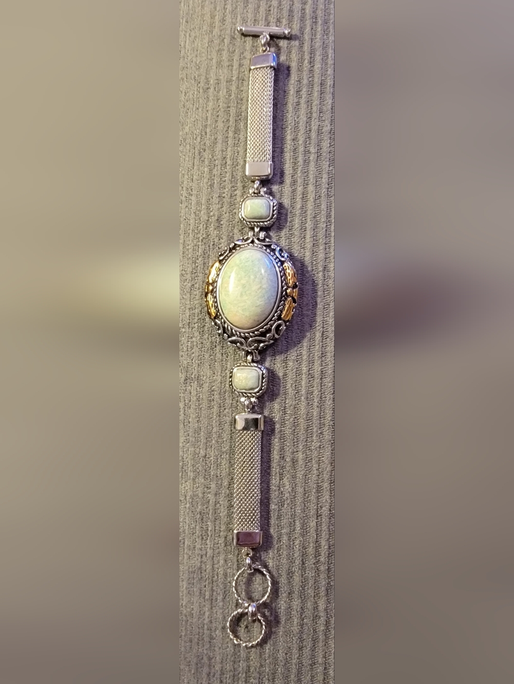 Like-new Silvertone Bracelet with Light Blue/Green Stones